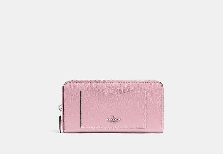 COACH®,ACCORDION ZIP WALLET,pusplitleather,Silver/Carnation,Front View