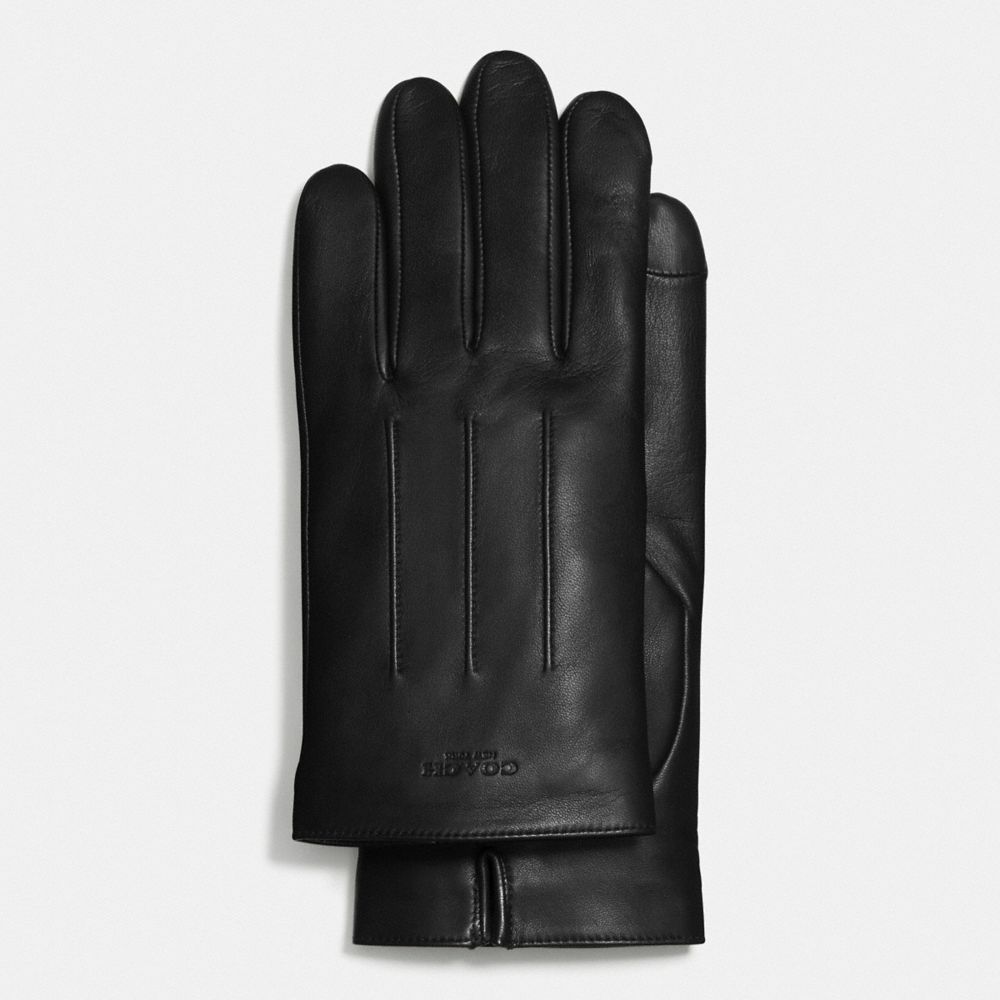 COACH®,LEATHER GLOVES,Black,Front View