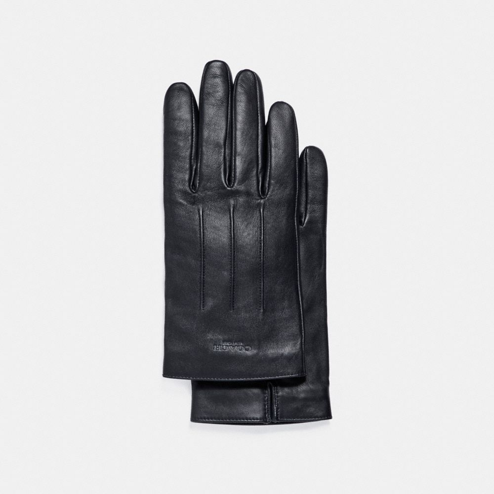 COACH®,LEATHER GLOVES,GRAPHITE,Front View
