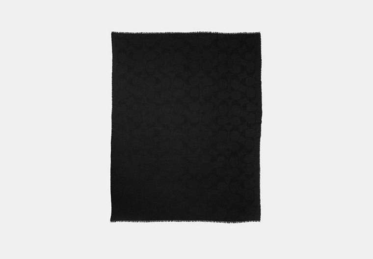 COACH®,LIGHTWEIGHT SIGNATURE SHAWL,woolblend,Black,Front View