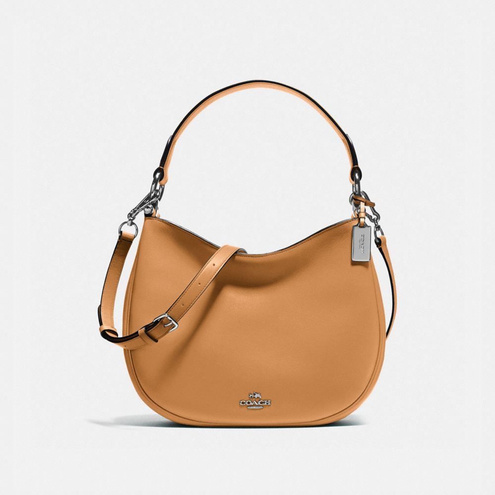 COACH®,MAE CROSSBODY,Leather,Small,Silver/Light Saddle,Front View