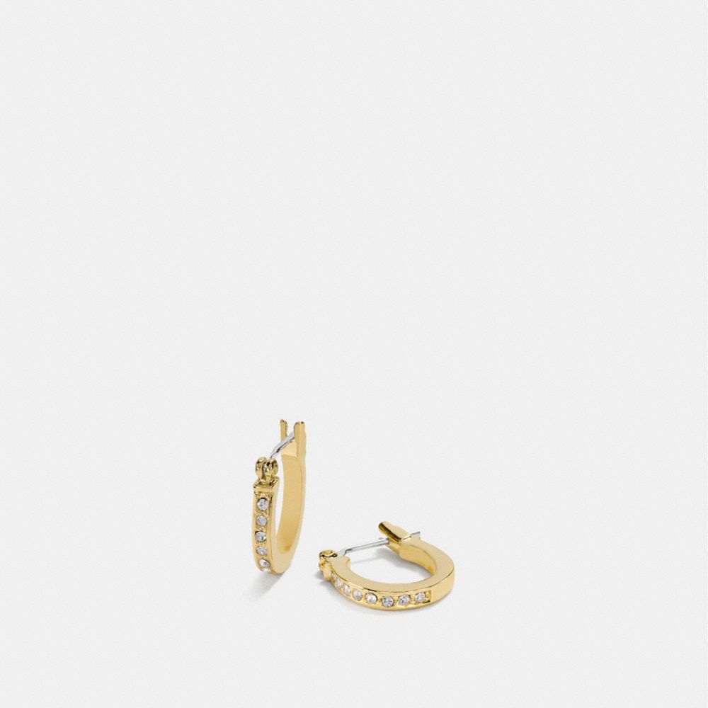 COACH®,PAVE SIGNATURE HUGGIE EARRINGS,Gold,Front View