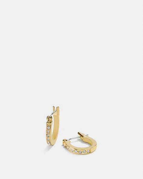 COACH®,PAVE SIGNATURE HUGGIE EARRINGS,Metal,Gold,Front View