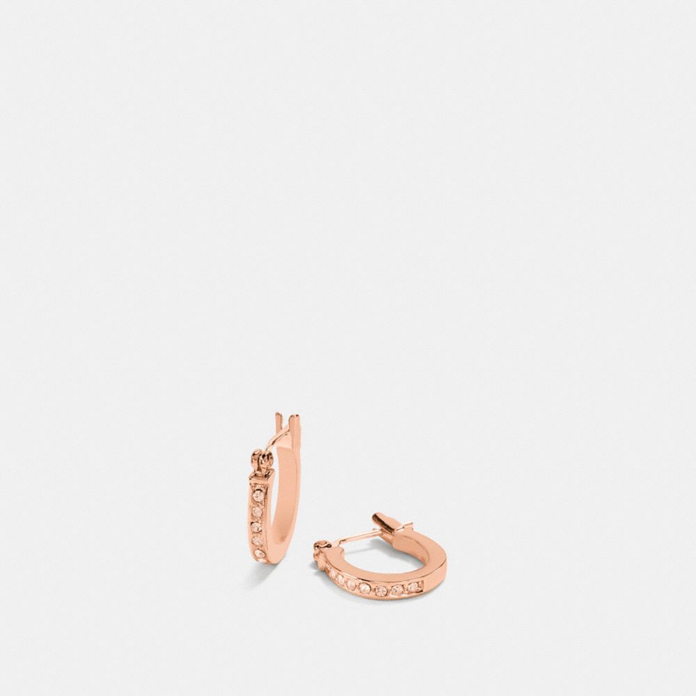 COACH®,PAVE SIGNATURE HUGGIE EARRINGS,Rose Gold,Front View