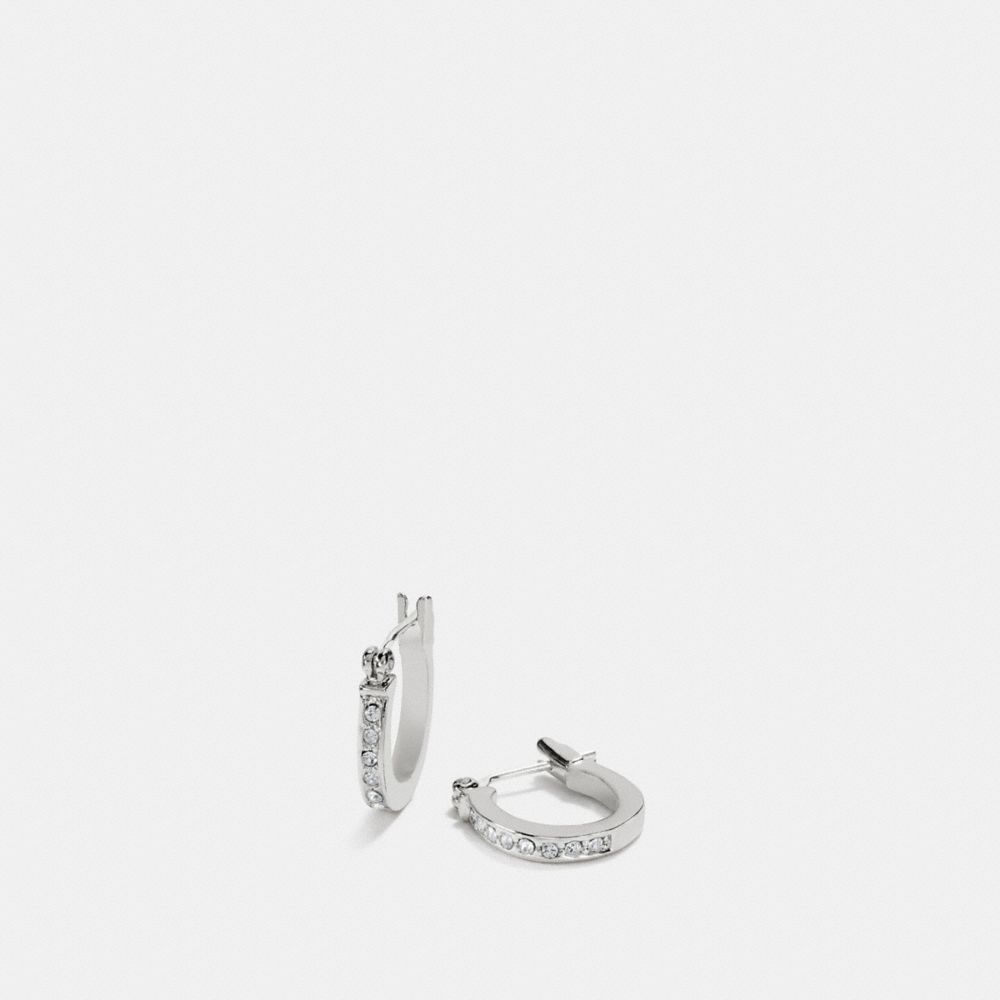 COACH®,PAVE SIGNATURE HUGGIE EARRINGS,Silver/Black,Front View