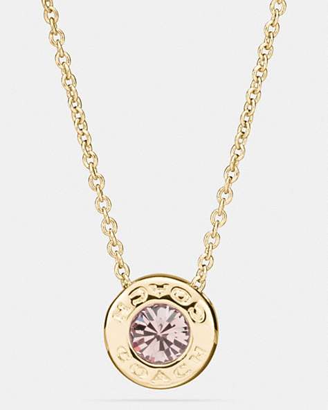 COACH®,OPEN CIRCLE STONE NECKLACE,Metal,Gold,Front View