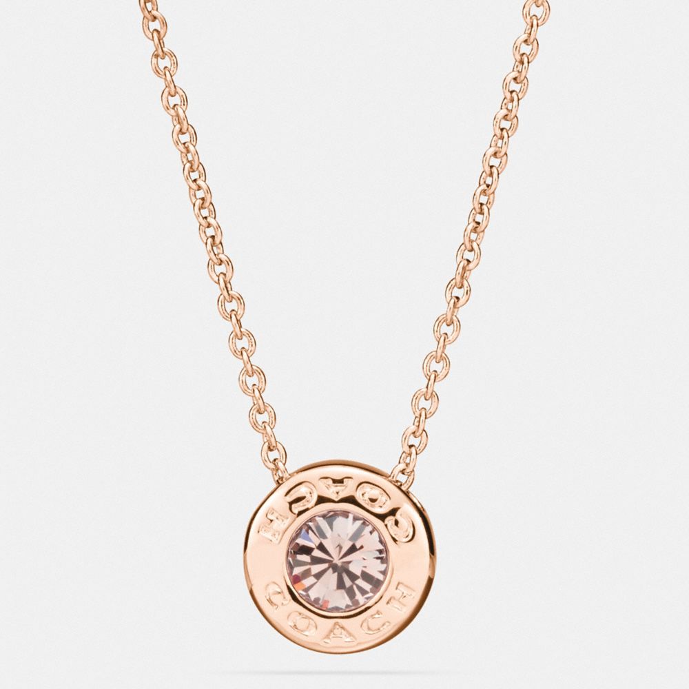 COACH®,OPEN CIRCLE STONE NECKLACE,Rose Gold,Front View