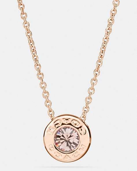 COACH®,OPEN CIRCLE STONE NECKLACE,Metal,Rose Gold,Front View