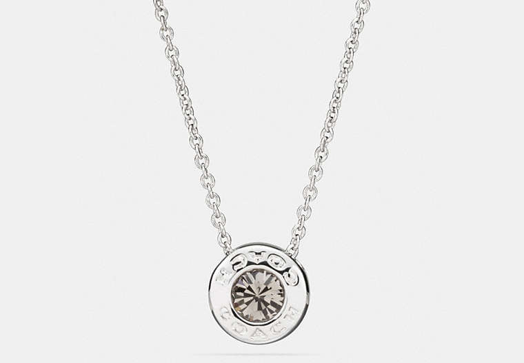 COACH®,OPEN CIRCLE STONE NECKLACE,Metal,Silver,Front View image number 0