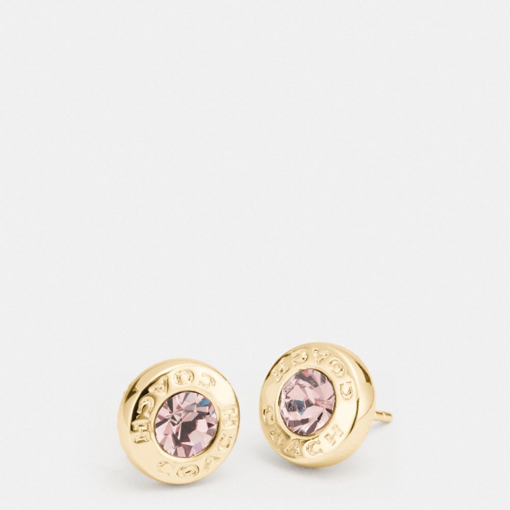 COACH®,OPEN CIRCLE STONE STUD EARRINGS,Gold,Front View
