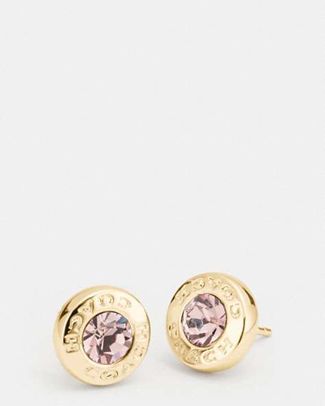 COACH®,OPEN CIRCLE STONE STUD EARRINGS,Metal,Gold,Front View