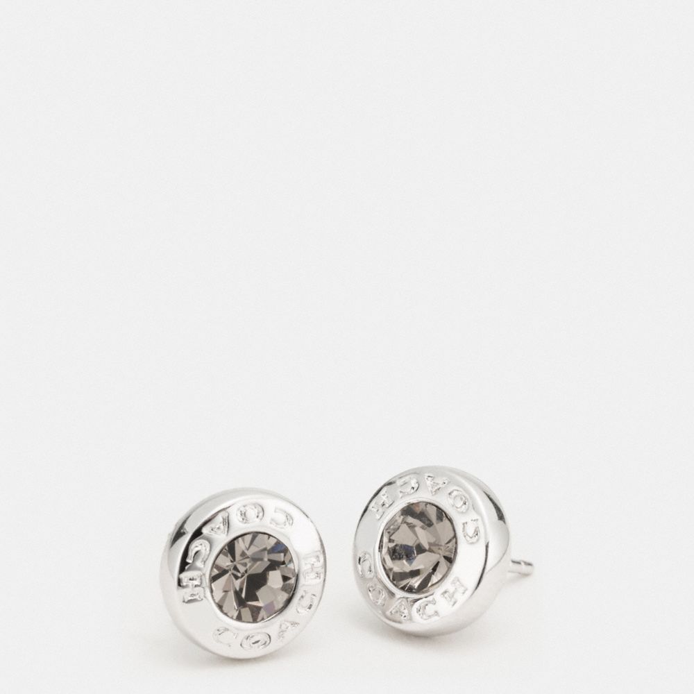 COACH®,OPEN CIRCLE STONE STUD EARRINGS,Silver,Front View image number 0