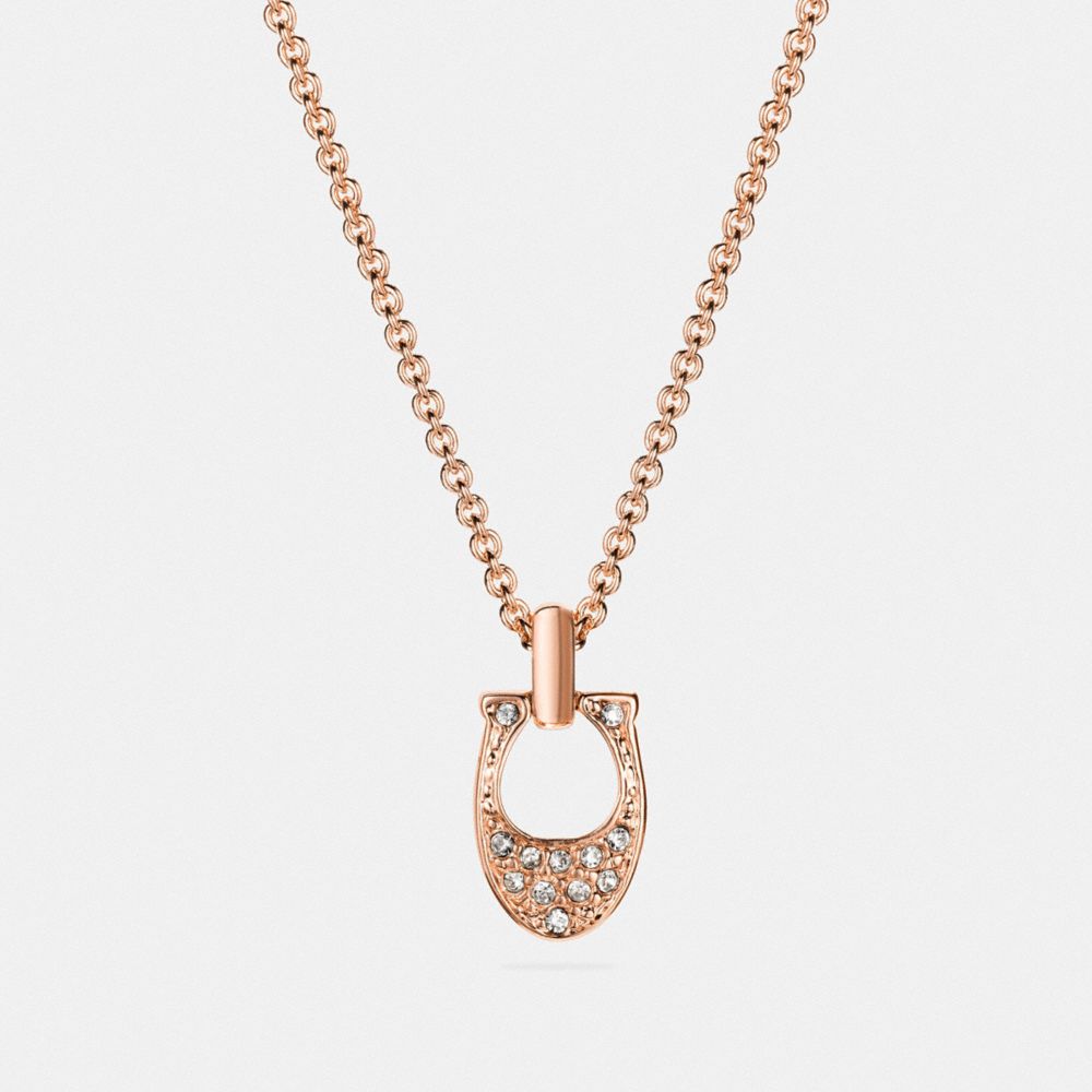 COACH®,PAVE SIGNATURE NECKLACE,Metal,Rose Gold,Front View