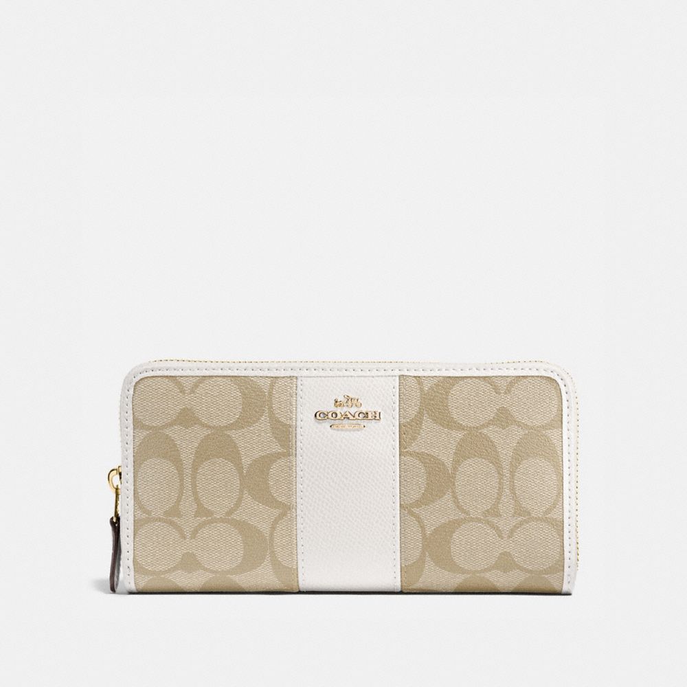 COACH®,ACCORDION ZIP WALLET IN SIGNATURE CANVAS,pvc,Gold/Light Khaki Chalk,Front View