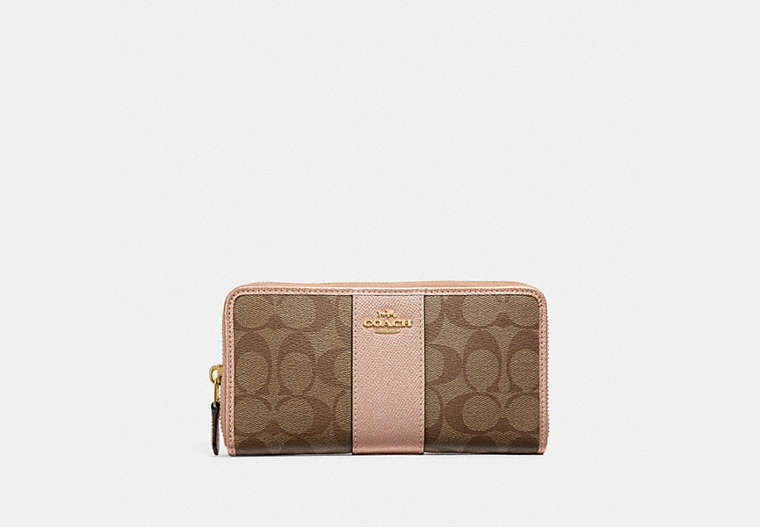 COACH®,ACCORDION ZIP WALLET IN SIGNATURE CANVAS,pvc,Gold/Khaki Rose Gold,Front View