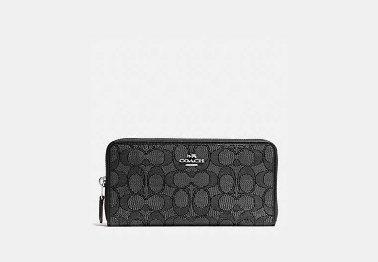 COACH®,ACCORDION ZIP WALLET IN SIGNATURE JACQUARD,Silver/Black Smoke,Front View