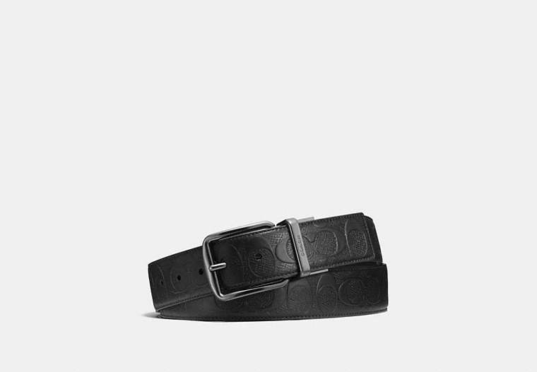 COACH®,HARNESS BUCKLE CUT-TO-SIZE REVERSIBLE BELT, 38MM,Leather,Black,Front View image number 0