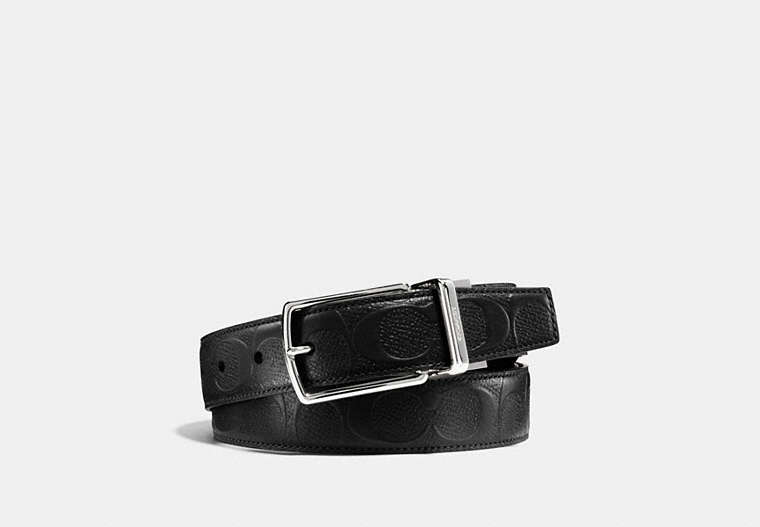 COACH®,MODERN HARNESS CUT-TO-SIZE REVERSIBLE BELT IN SIGNATURE LEATHER,Leather,Black,Front View