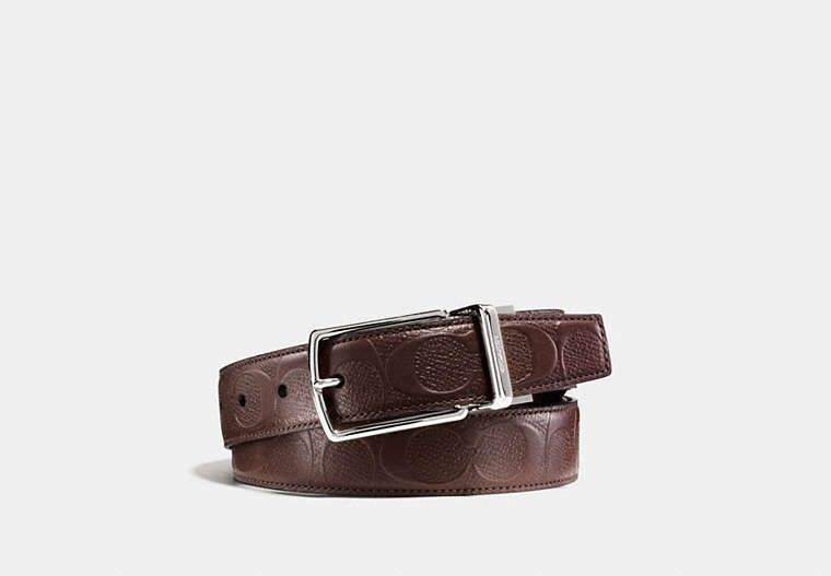 COACH®,MODERN HARNESS CUT-TO-SIZE REVERSIBLE BELT IN SIGNATURE LEATHER,Leather,Mahogany brown,Front View