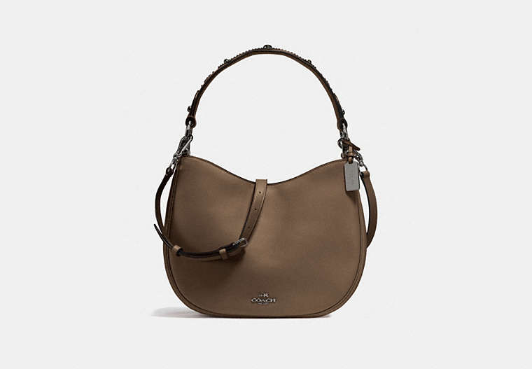 COACH®,MAE CROSSBODY WITH WESTERN RIVETS,Leather,Small,Dark Gunmetal/Fatigue,Front View