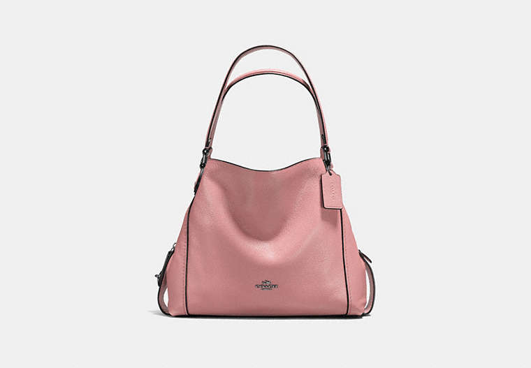 COACH®,EDIE SHOULDER BAG 31,Leather,Small,Dark Gunmetal/Dusty Rose,Front View