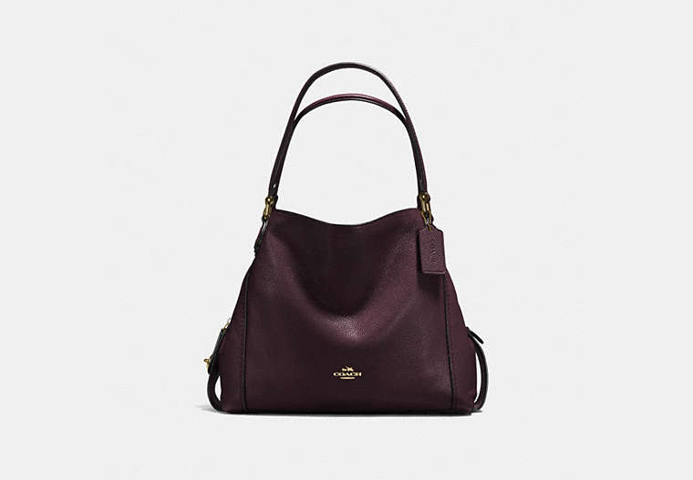 COACH®,EDIE SHOULDER BAG 31,Leather,Small,Light Gold/Oxblood,Front View