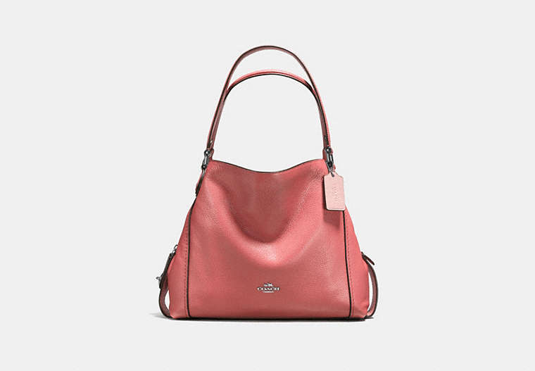 COACH®,EDIE SHOULDER BAG 31,Leather,Small,Silver/Bright Coral,Front View