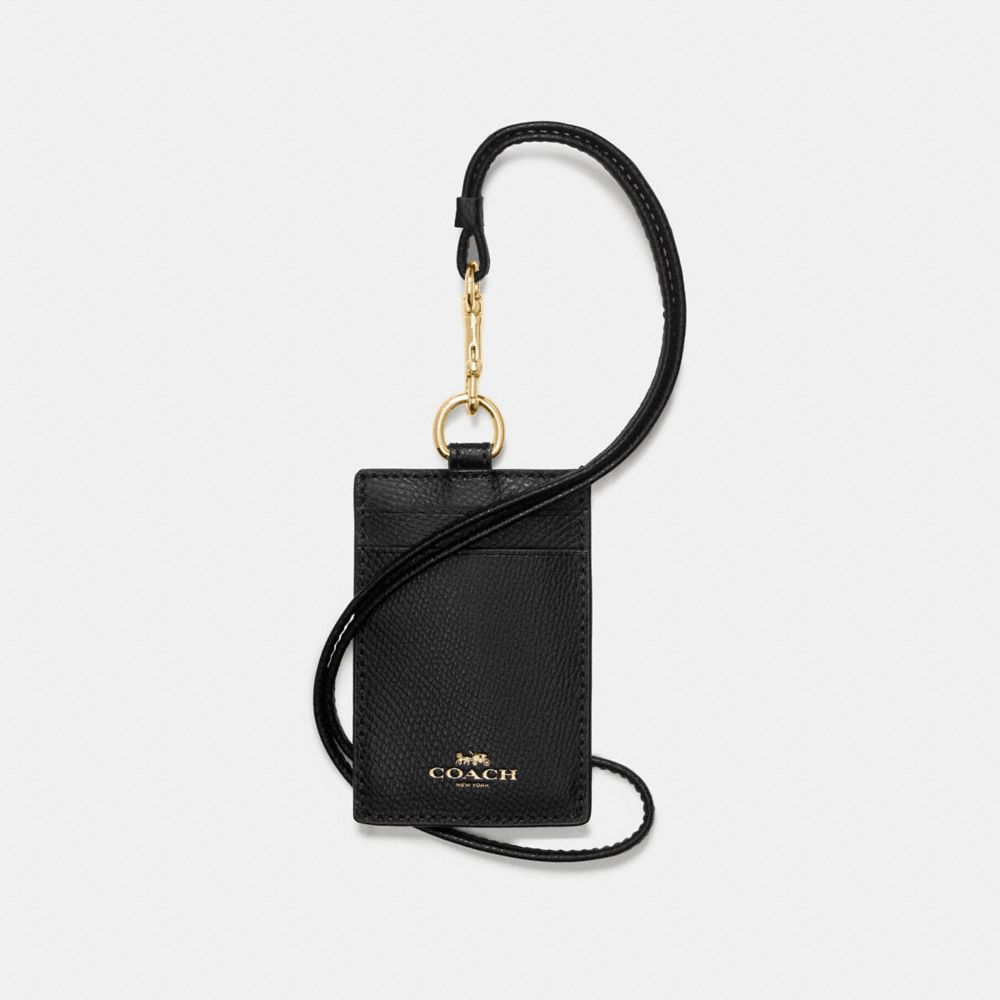 COACH®,ID LANYARD,Leather,Gold/Black,Front View