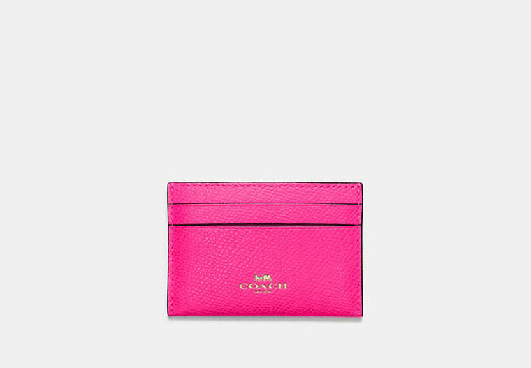 COACH®,CARD CASE,Leather,Gold/Pink Ruby,Front View
