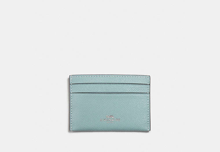 COACH®,CARD CASE,Leather,Silver/SEAFOAM,Front View