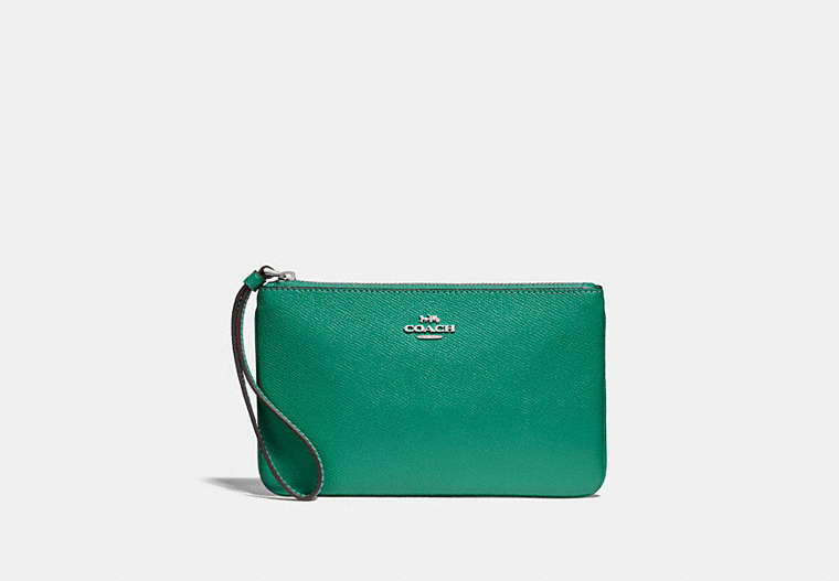 COACH®,LARGE WRISTLET,Silver/Green,Front View