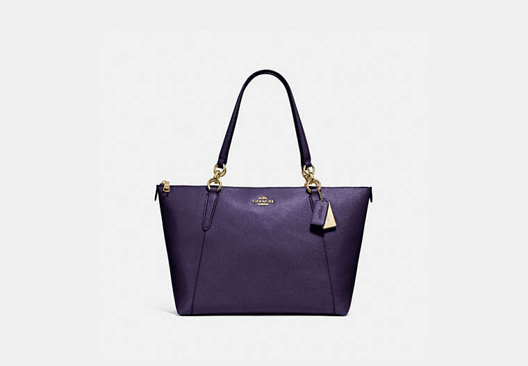 COACH®,AVA TOTE,pusplitleather,Large,Gold/Dark Purple,Front View