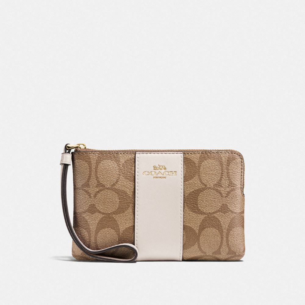 COACH®,WRISTLET À ZIP EN COIN EN TOILE SIGNATURE,pvc,IM/KAKI/CRAIE,Front View