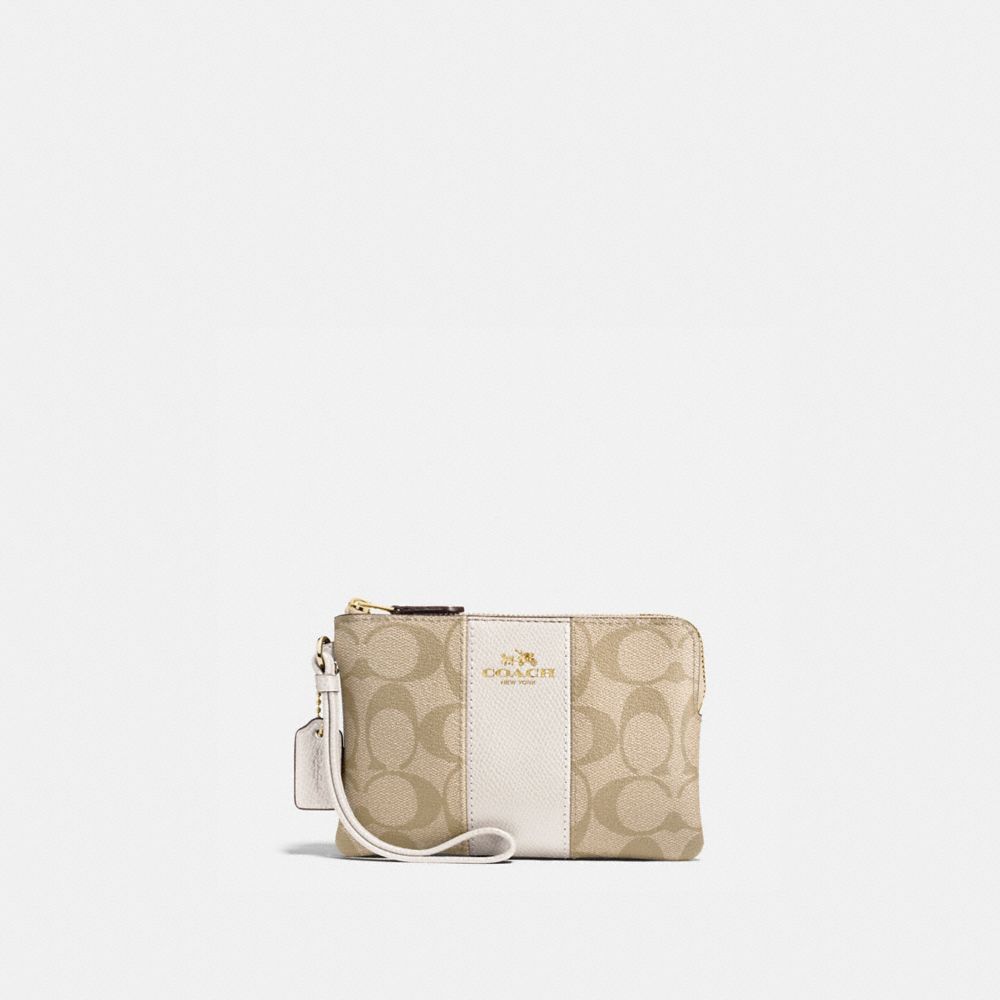 COACH SLG REVIEW 2022  Coach Corner Zip Wristlet in Signature Canvas Gold/ Brown Black F58035 