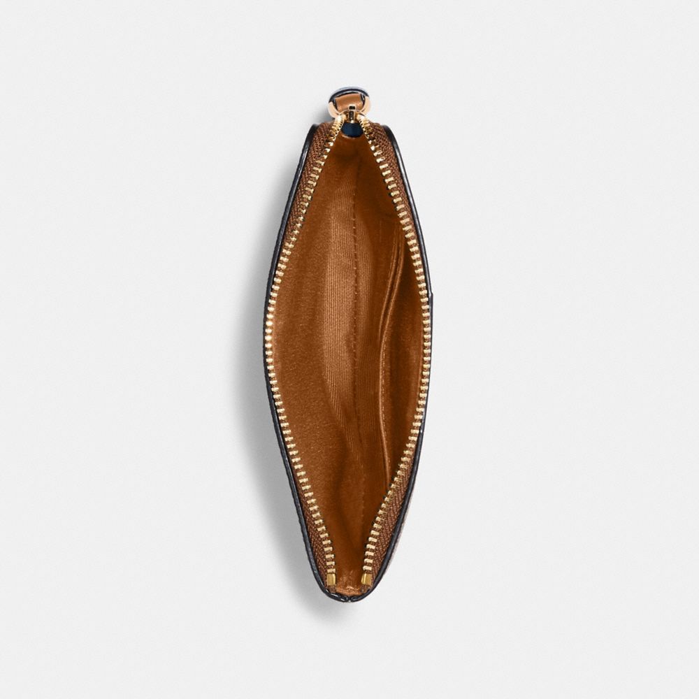 COACH®,CORNER ZIP WRISTLET IN SIGNATURE CANVAS,pvc,Mini,Gold/Khaki Saddle 2,Inside View,Top View