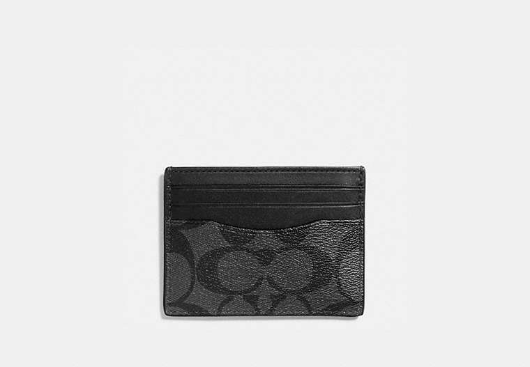 COACH®,SLIM ID CARD CASE IN SIGNATURE CANVAS,pvc,Charcoal/Black,Front View