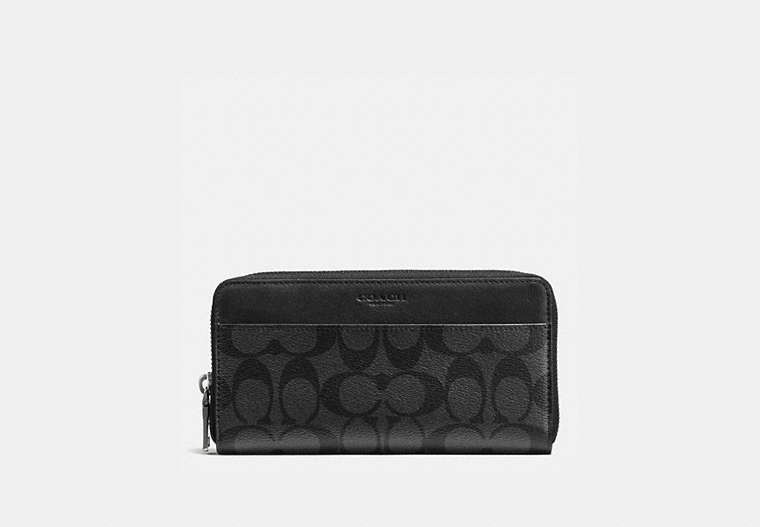 COACH®,ACCORDION WALLET IN SIGNATURE CANVAS,pvc,Charcoal/Black,Front View