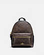COACH®,MINI CHARLIE BACKPACK IN SIGNATURE CANVAS,pvc,Medium,Gold/Brown Black,Front View