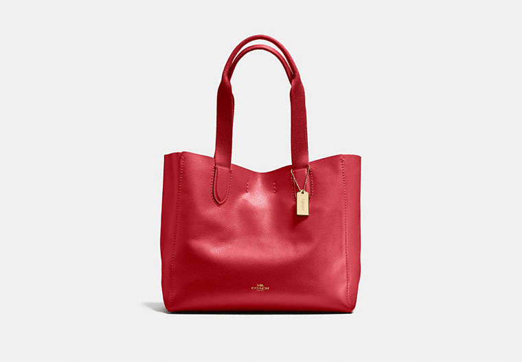 COACH®,DERBY TOTE,Leather,Large,Gold/True Red,Front View