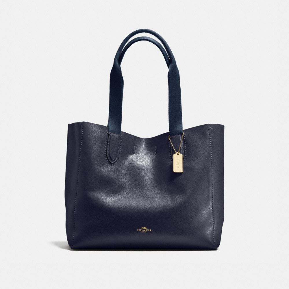 COACH®,DERBY TOTE,Leather,Large,Gold/Midnight Lapis,Front View