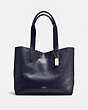 COACH®,DERBY TOTE,Leather,Large,Gold/Midnight Lapis,Front View
