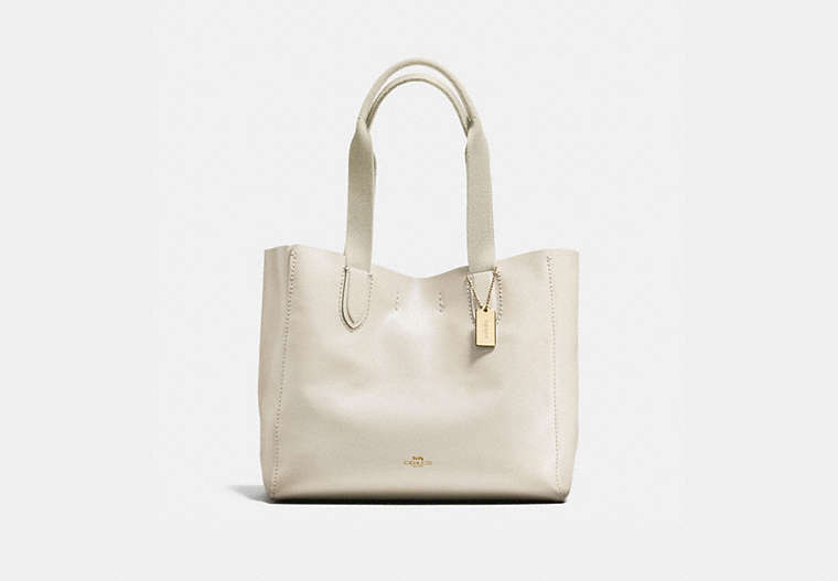 COACH®,DERBY TOTE,Leather,Large,Gold/Chalk Neutral,Front View