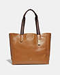 COACH®,DERBY TOTE,Leather,Large,Gold/LIGHT SADDLE,Front View