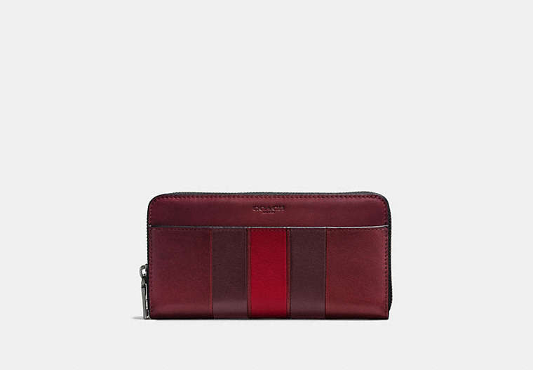 COACH®,ACCORDION WALLET WITH VARSITY STRIPE,Leather,Mini,Brick Red/Oxblood/Cherry,Front View