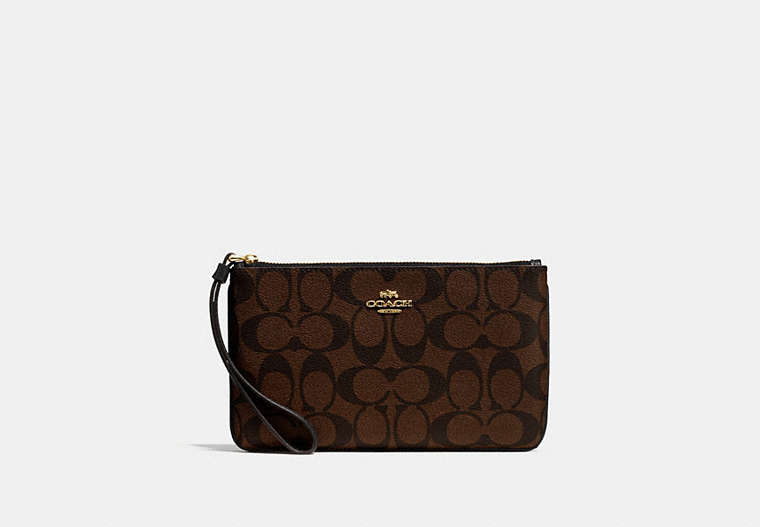 COACH®,LARGE WRISTLET IN SIGNATURE CANVAS,Gold/Brown Black,Front View