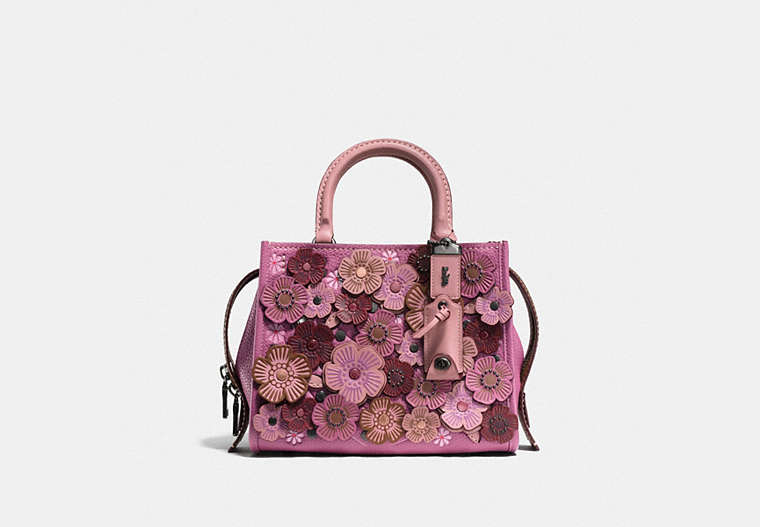 COACH®,ROGUE 25 WITH TEA ROSE,Leather,Small,Black Copper/Dusty Rose,Front View