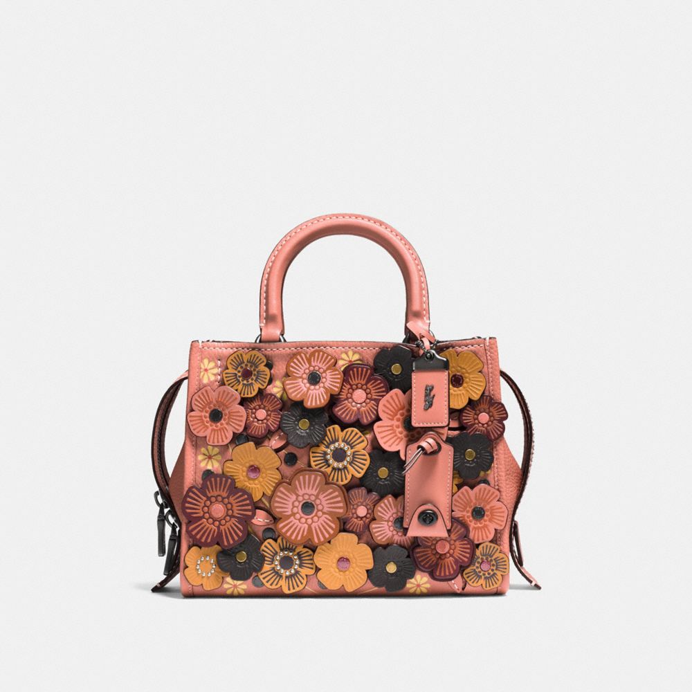 COACH Rogue 25 In Natural Pebble Leather With Tooled Tea Rose in Black