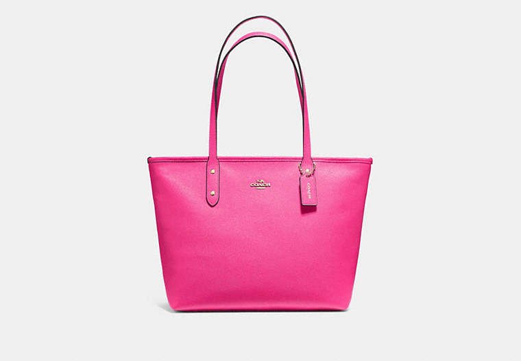 COACH®,CITY ZIP TOTE,pusplitleather,Medium,Gold/Pink Ruby,Front View