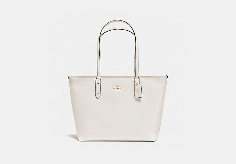 COACH®,CITY ZIP TOTE,pusplitleather,Medium,Gold/Chalk,Front View
