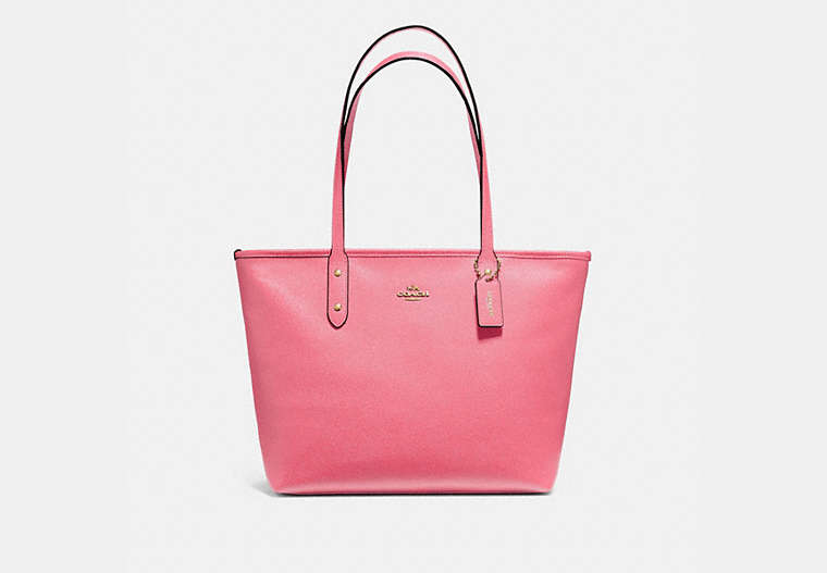 COACH®,CITY ZIP TOTE,pusplitleather,Medium,Gold/Strawberry,Front View